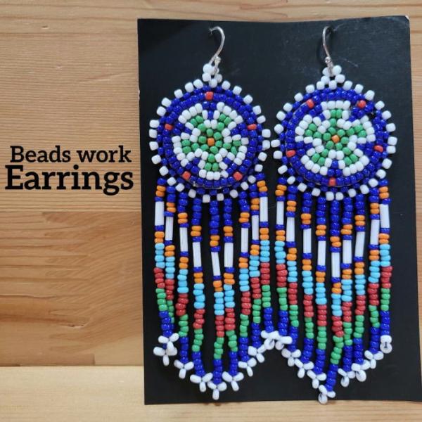 rym-252ビーズワーク ピアス長さ約10ｃｍインディアンジュエリー 大振り/フックタイプ/ロング