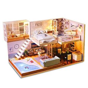 moin moin 1/24 ドールハウス ミニチュア 手作りキット セット 2階建て プール付 中型 | LEDライト + アクリルケース Piac