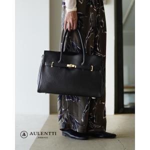 AULENTTI made in Italy黒レザー ターンロック AULENTTI / レザーターンロックモチーフ ビッグトート