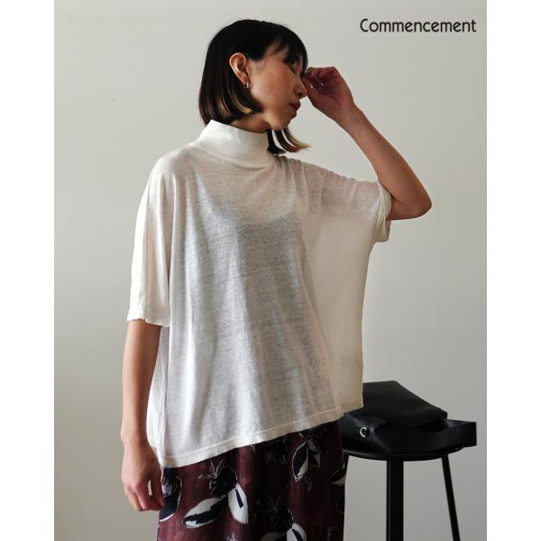 コメンスメント Commencement Tシャツ リネンモックネックTシャツ サマーニット レディ...