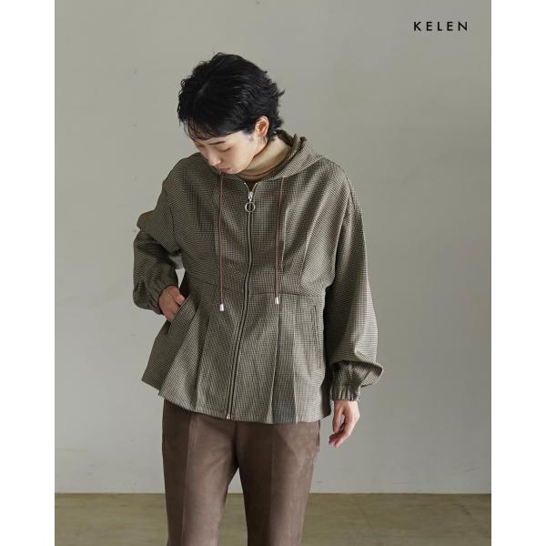 SALE！ケレン kelen フードジャケット VESTY チェック柄 ペプラムシルエット アウター...