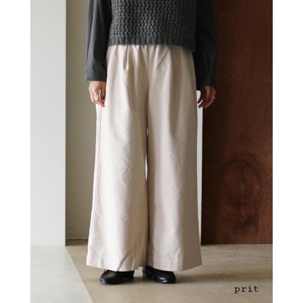 アウトレット！プリット prit イージーパンツ 甘燃ドビースエード起毛 タックワイドパンツ レディ...