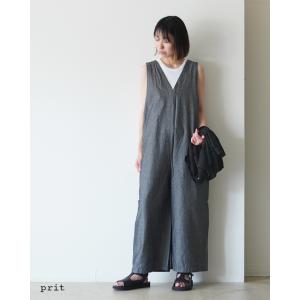 prit（プリット） 綿麻ストレッチVネックオールインワン P71629