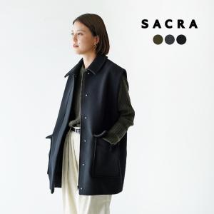 サクラ SACRA ラムウール メルトン ジャケット LAMBWOOL MELTON GILET ベスト ブラック レディース 2023秋冬 123604061｜crouka