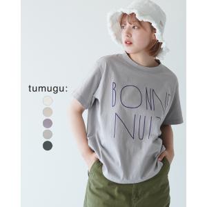 ツムグ tumugu ラフィ天竺 プリントTシャツ カットソー 半袖 ドロップショルダー ワイド レディース 2024春夏 TC24203｜crouka