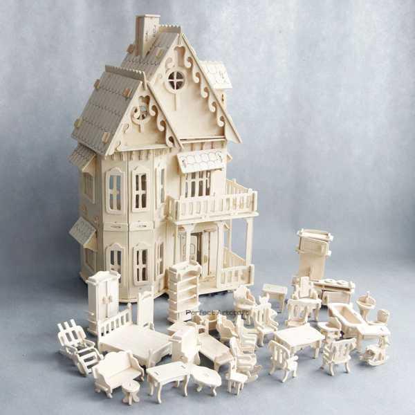 子供のための木製ドールハウス ミニチュア家具 おもちゃ 分解 シミュレーションゲーム 3dパズル 子...