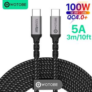 Wotobe-usb type-c 5a急速充電ナイロン編組ケーブル 長さ3m/10フィートの100w pdケーブル eマーク samsung s20/21 ipad用｜crowdshop