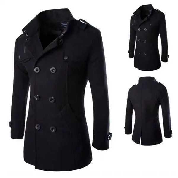 メンズウールジャケット 高品質のコート 春と秋 ダブルブレストのコート