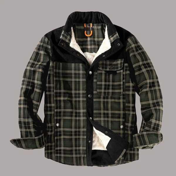 メンズウールシャツ チェック柄ジャケット クラシック 暖かい裏地付き 厚手のコットン ボタン 冬と秋