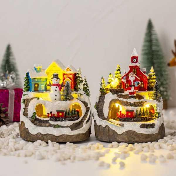 電気音楽ボックスとのクリスマスハウスの村、雪の村、santaClaus house、ミニチュアの装飾...