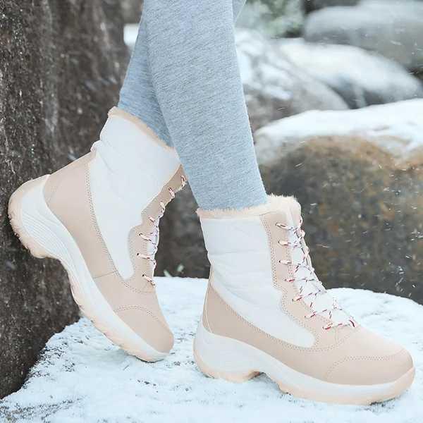 女性用ブーツ ウィンターシューズ アンクルブーツ 暖かい靴 靴ひも付き スノーブーツ 2023