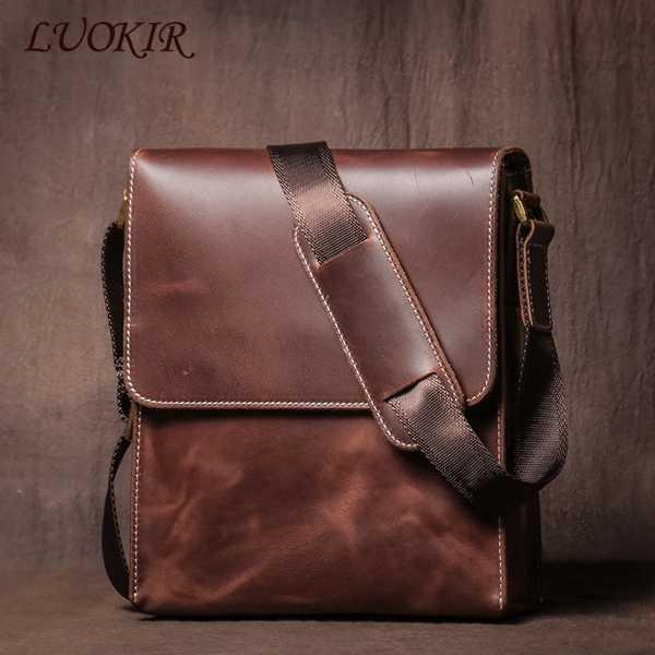 Luokir-シンプルな本革のメンズショルダーバッグ フラップ付きのシングルフラップ付きのクラシック...