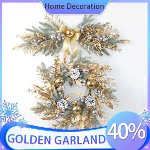 クリスマスゴールド籐の花輪 ドアの吊り下げ ハーフツリーの装飾 松のコーン 装飾的な壁 家庭用パーティー｜crowdshop