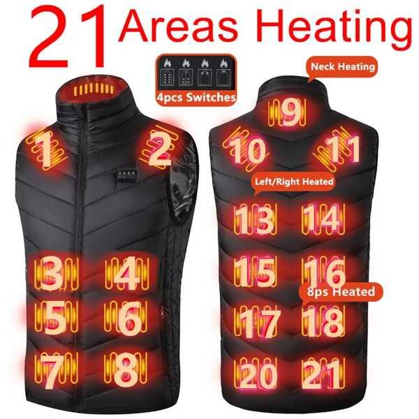 男性と女性のための加熱ベスト 21の加熱領域 電気USB 戦術的なジャケット サーマルコート ボディ...