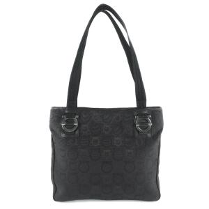 Salvatore Ferragamo サルヴァトーレ フェラガモ ガンチーニ  ショルダーバッグ 21 4436   ナイロンキャンバス レザー ブラック シルバー金具  セミショルダー ワンショルダーバッグ 【本物保証】 FERRAGAMO（フェラガモ） 美品 サルヴァトーレ ガンチーニ ショルダー