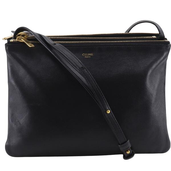 CELINE セリーヌ トリオ ラージ ショルダーバッグ カーフ 黒 レディース【I12162610...