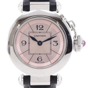 CARTIER カルティエ ミスパシャ W3140026 腕時計 SS×レザー クオーツ アナログ表示 レディース ピンク文字盤【I130226005】中古