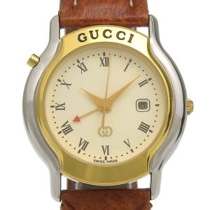 GUCCI グッチ 8200JR 腕時計 SS×レザー クオーツ アナログ表示 レディース アイボリー文字盤【I170126028】中古