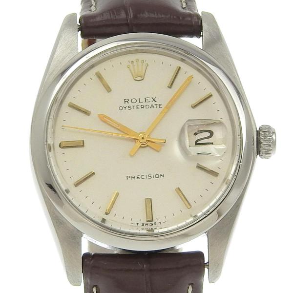 ROLEX オイスターデイト 6694 4851 腕時計 SS×レザー シルバー 手巻き メンズ シ...