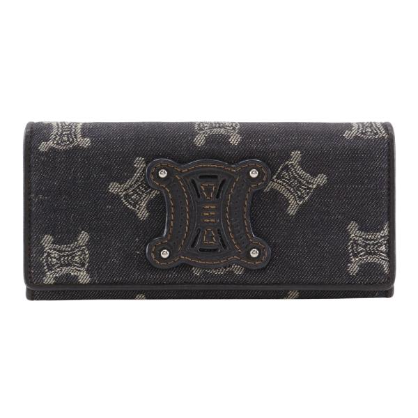 CELINE セリーヌ トリオンフ 長財布 デニム 紺 レディース【I201525080】中古
