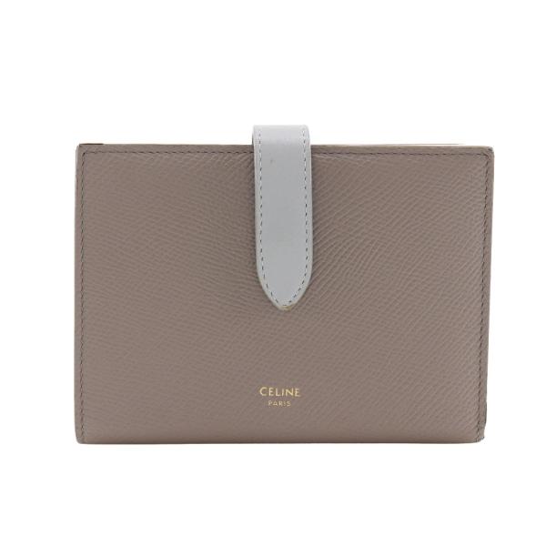 CELINE セリーヌ ミディアムストラップウォレット 二つ折り財布 レザー グレー ユニセックス【...