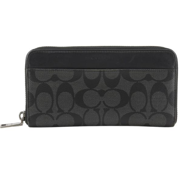 COACH コーチ ラウンドファスナー シグネチャー 長財布 PVC 黒 ユニセックス【R14302...