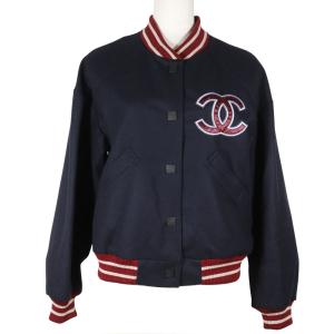 CHANEL シャネル ベースボール スタジアムジャケット スポーツライン 04P P23442 スタジャン ウール 紺 レディース【W202325273】中古