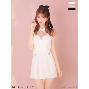 【ROBE de FLEURS/ローブドフルール】襟付きシースルーデコルテレースミニキャバドレス (fm3490)