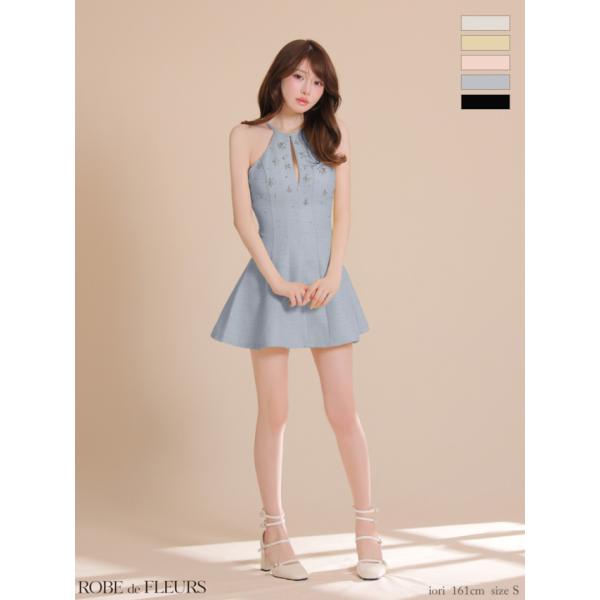【ROBE de FLEURS/ローブドフルール】ホルタービジューラメツイードミニキャバドレス (f...