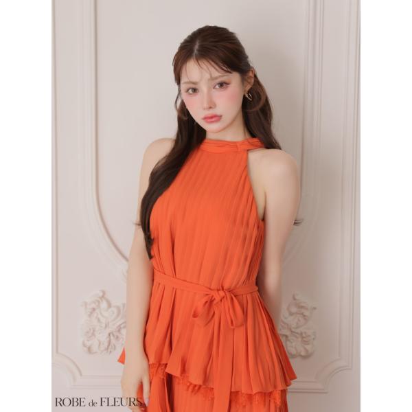 【ROBE de FLEURS/ローブドフルール】ホルターリボンレースプリーツミニキャバドレス (f...