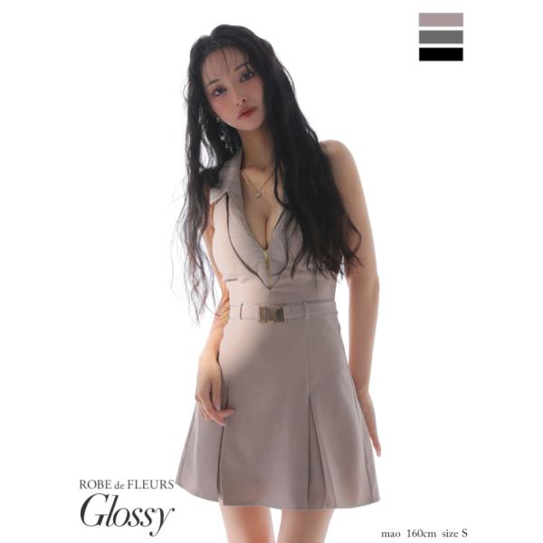 Ｌサイズ有り【Glossy/グロッシー】襟付きレイヤードデザインフレアミニドレス(gl3937)