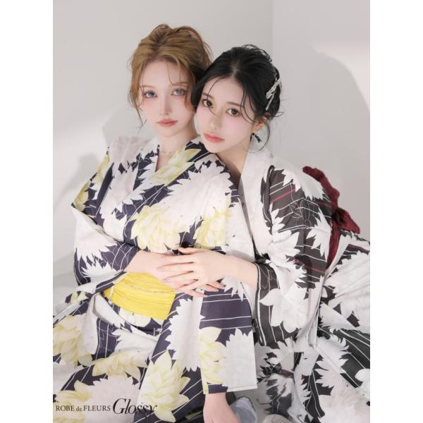 【浴衣】ROBE de FLEURS Glossy Modern Dahlia Yukata (GL...