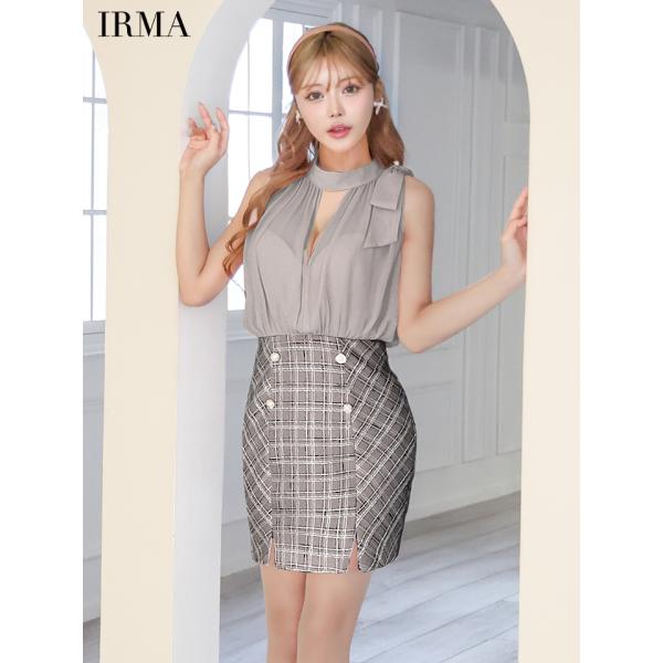 【IRMA/イルマ】ホルターリボンシフォン切替ミニドレス(ir55064)