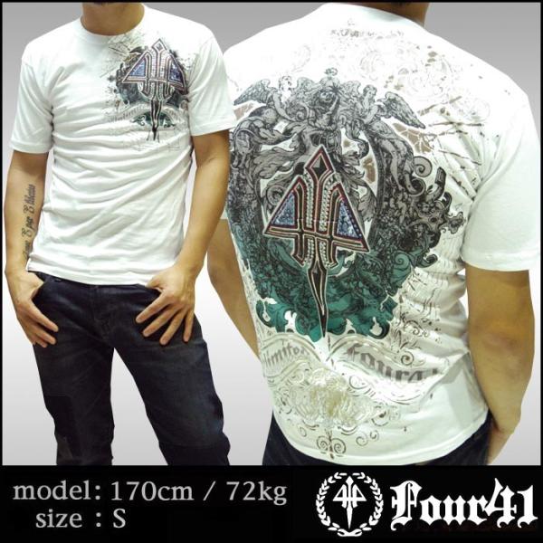 Four41 Los Angeles フォーフォーティーワン メンズ Tシャツ スワロフスキー ホワ...