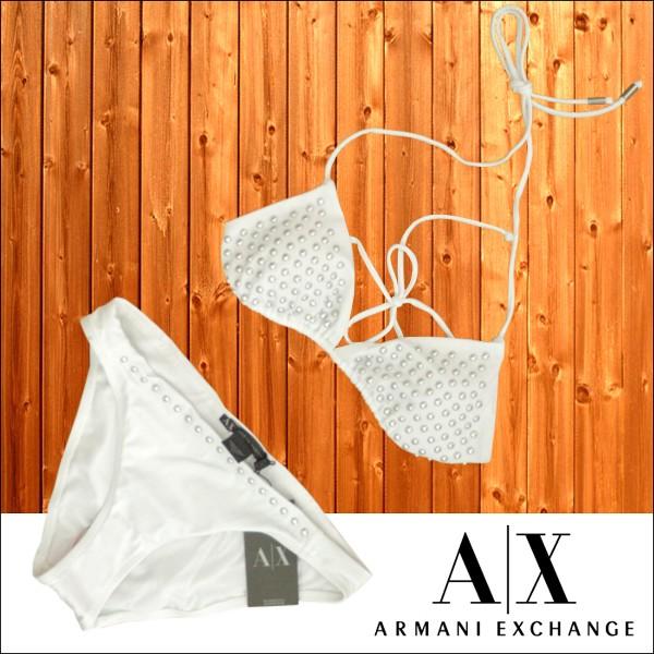 A|X Armani Exchange アルマーニエクスチェンジ レディース 水着 スタッズ ホワイ...