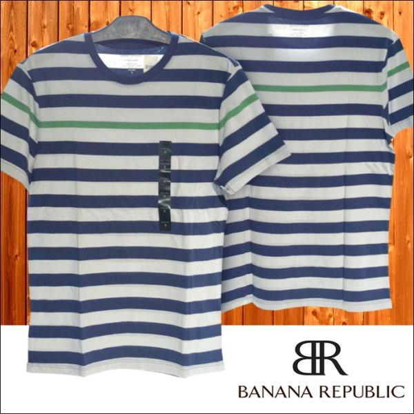 バナナリパブリック BANANA REPUBLIC メンズ 半袖 Tシャツ ボーダー ライトグレー ...