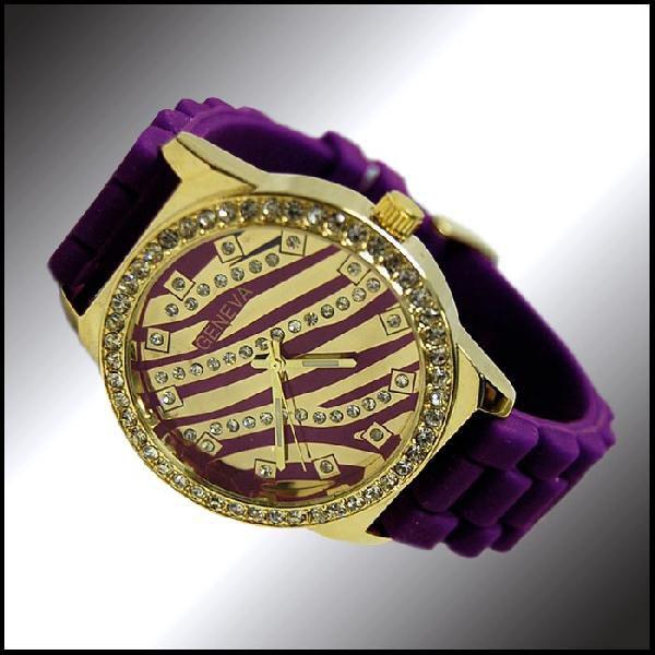 【50%OFF】 GENEVA セレブウォッチ パープル ゴールド ラバーベルト セレブ ウォッチ ...
