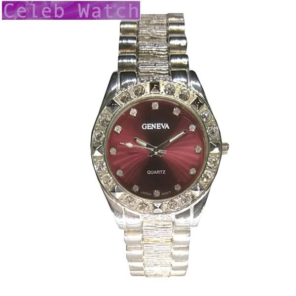 【35%OFF】 GENEVA ジルコニア セレブウォッチ シルバーカラー レッド メンズ  ラグジ...