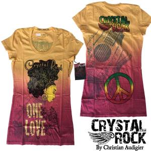 CRYSTAL ROCK クリスタルロック BY CHRISTIAN AUDIGIER クリスチャンオードジェー レディース チュニック Tシャツ RASTA CHICK イエロー ベリー｜crs