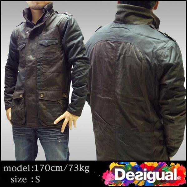 デシグアル メンズ ミリタリー ジャケット Desigual オイル コーティング アウター ダーク...