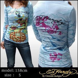 Ed Hardy エドハーディー レディース パーカー ロンT Cobra Flower ライトブルー 長袖 シャツ Tシャツ 正規｜crs