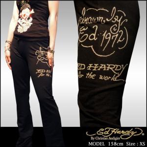 Ed Hardy エドハーディー レディース ラウンジ パンツ ブラック FOR THE WORLD 正規｜crs