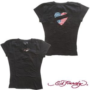 【セール】エドハーディー レディース 半袖 Tシャツ 【200種類の品揃え】 Ed Hardy HOLLYWOOD LOVE KILLS SLOWRY ラブキル　ブラック ストーン  正規品｜crs