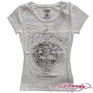 エドハーディー レディース 半袖 Tシャツ 【200種類の品揃え】 Ed Hardy LOS ANGELES TIGER タイガー ホワイト  セレブ カジュアル ファッション｜crs