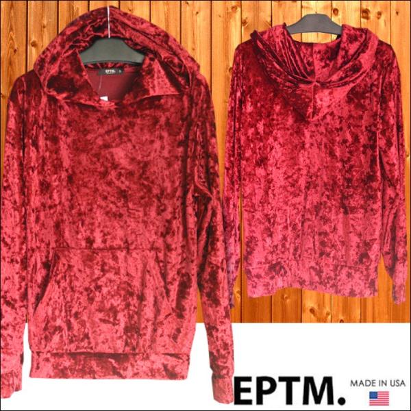 EPTM メンズ ベロア パーカー トップス バーガンディー エピトミ 丈長 無地 長袖 ストリート...