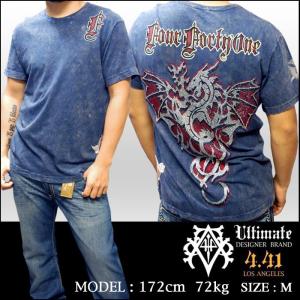 【プロモーション価格】【30%OFF】 Four41 スワロフスキー Tシャツ ネイビー メンズ ファッション クロムハーツ エドハーディー スタイル k-68 ブランド セール