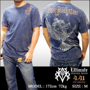 【プロモーション価格】【30%OFF】 Four41 スワロフスキー Tシャツ ネイビー メンズ ファッション クロムハーツ エドハーディー スタイル k-96 ブランド セール