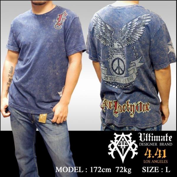 Four41 スワロフスキー Tシャツ ネイビー メンズ ファッション クロムハーツ エドハーディー...