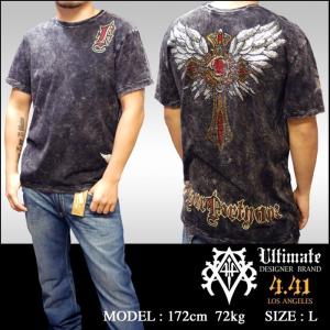 Four41 スワロフスキー Tシャツ ブラック メンズ ファッション クロムハーツ エドハーディー 韓国 ストリート系 HIPHOP スタイル M-16 ブランド セール