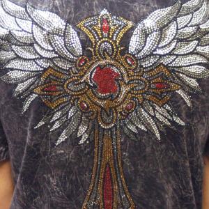 Four41 スワロフスキー Tシャツ ブラッ...の詳細画像1